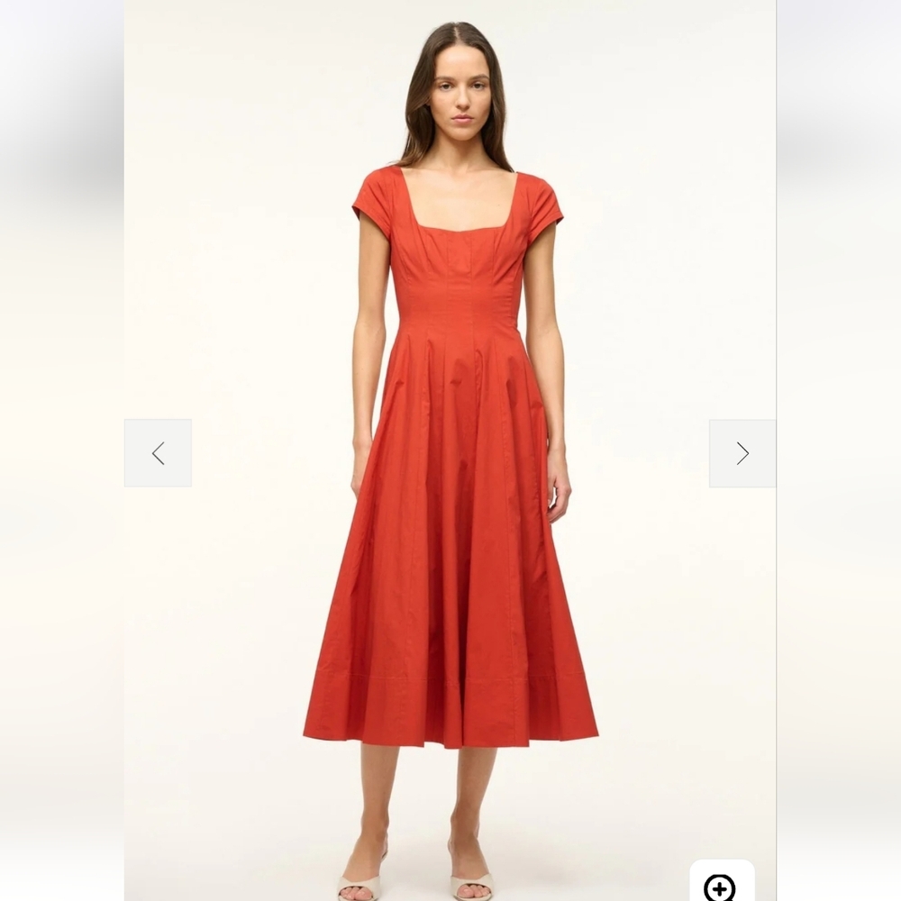 NWT STAUD Short Sleeve Wells Midi Dress Rust Size 4